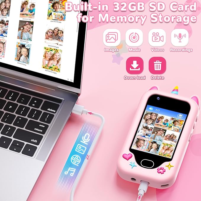 Lapare Kids Smart Phone Toy for Girls, 2.8" Touchscreen Cell Phone Learning Toy with Dual Camera, Game, Music Player and More, Perfect Christmas Birthday Gifts for Girls 3-10 Year Old (32GB)