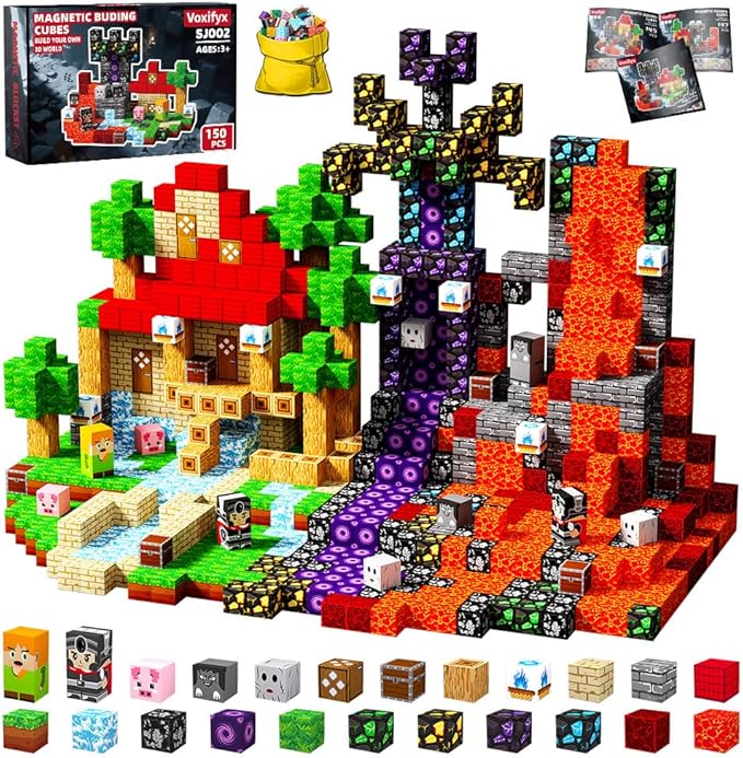 150Pcs Magnetic Building Blocks Set, Kids Sensory Toy for Toddlers STEM Learning, Construction Magnet Blocks Stacking Toy for Kids