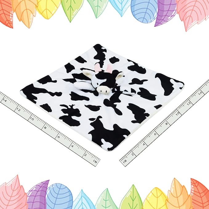 Baby Cow Soft Stuffed Animal Security Blanket, Plush Cow Character Lovey Blanket, Baby Shower/Nursery Gift, Newborn Infant Toddler Snuggle Blankie for Boys Girls, Pink Horns, 13 Inches