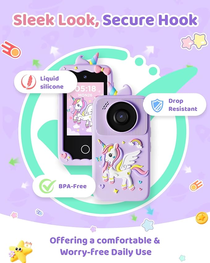 Kids Smart Phone Camera, Christmas Birthday Gifts for Toddler Girls Age 3-10, Kids Toys Unicorn Cell Phone, Preschool Learning Educational Toys with Audio Books, Musics, Games 32G SD Card
