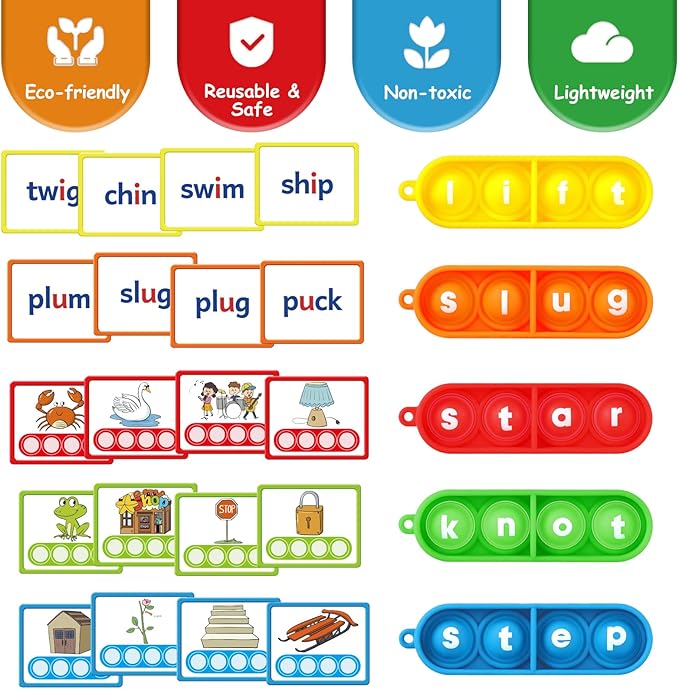 Aizweb CVCC & CCVC Word Game,Phonics Games Flash Cards for Preschool Kindergarten Classroom Supplies,Special Education Reading Manipulative Montessori Spelling Toy for Learning Activity Teacher School