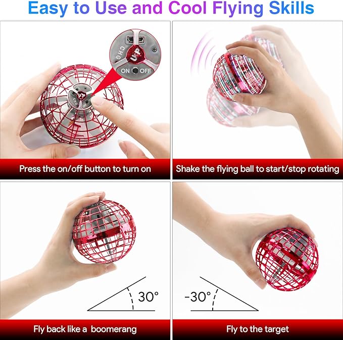 Flying Orb Ball Toys 2024, Hover Boomerang Spinner Fly Ball Toys for Kids Teen Boys Girls, Soaring Hand Controlled Mini Drone Cosmic Globe Spinning Birthday for 6 7 8 9 10 11 12(Red)