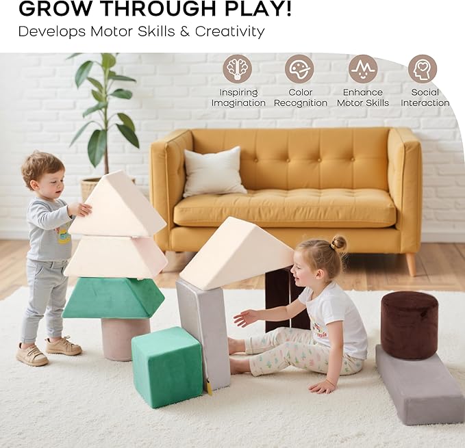 BanaSuper 11-Piece Large Foam Building Blocks for Toddlers, Plush Velvet Stacking & Climbing Toys, Early Learning Construction Play Set, Sensory Indoor Soft Play Gym for Safe Creative Play, Ideal Gift