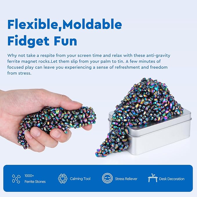 1000+ Original Ferrite Putty Colorful, Fidget Toy Ferrite Stones for Stress Relief, Sensory Toy for Adults & Teens 14+, Holiday Stocking Stuffer, Ferrite Rocks Fidget Present for Office