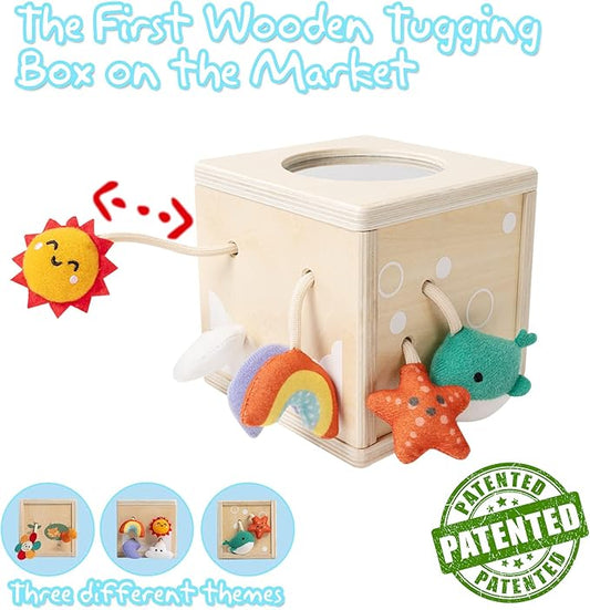 Pull String Activity Toy, Montessori Toys for Babies 6-12 Months, Wooden Activity Cube Baby Sensory Toys for 1 Year Old Boy Girl, Early Learning Baby Infant Toy 6 to 12 Months