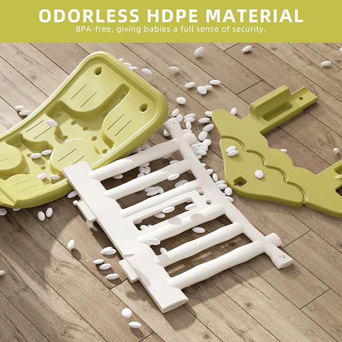 KORIMEFA 9-in-1 Toddler Slide, Kid Slide for Toddlers Age 1-3, Basketball Hoop, and Telescope, Indoor Outdoor Slide Toddler Playset Toddler Playground, Forest Themed Green