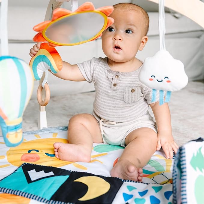 Move2Play, Montessori-Inspired Wooden Interactive Baby Play Gym | Kick & Play Piano | Thickly Padded Floor Play Mat | Tummy Time Must Have | Playmat for Newborns & Infants | Ages 0, 3, 6+ Months