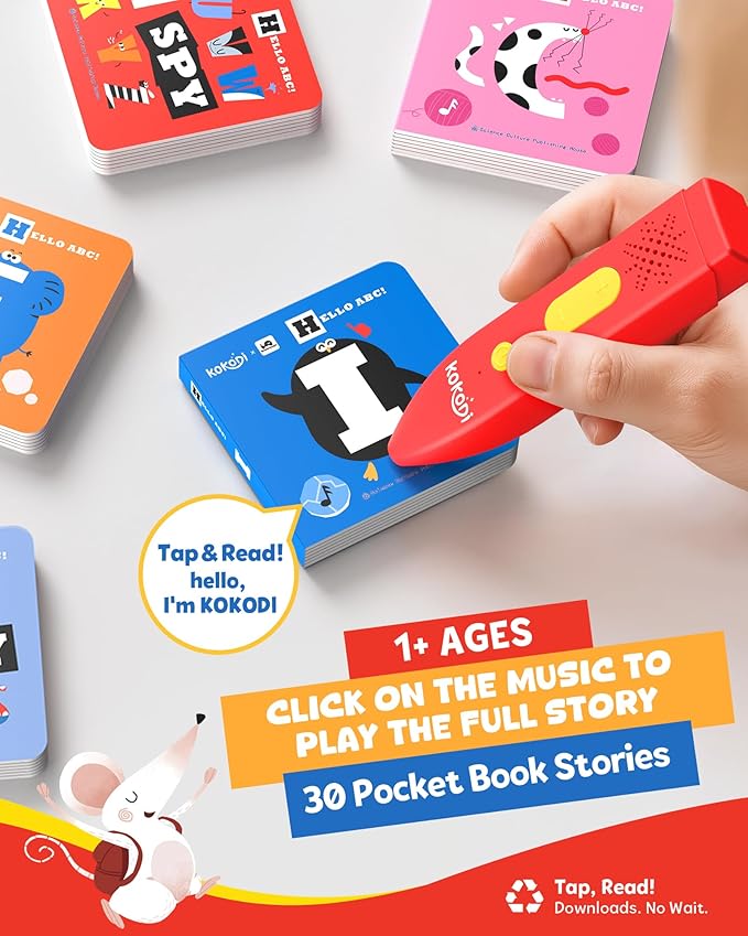 KOKODI Talking Pen 30 Small Books Sets, Interactive Audio Sound Books Kids Learning Electronic Toys for Boys Girls, 30 Palm Books Focused Mini Board Books for Educational Tiny Block Book Learning