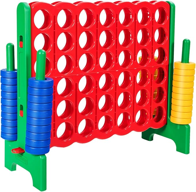 COSTWAY Jumbo 4-to-Score Giant Game Set, 4 in A Row for Kids and Adults, 3.5FT Tall Indoor & Outdoor Game Set with 42 Jumbo Rings & Quick-Release Slider, Perfect for Holiday Party & Family Game, Green