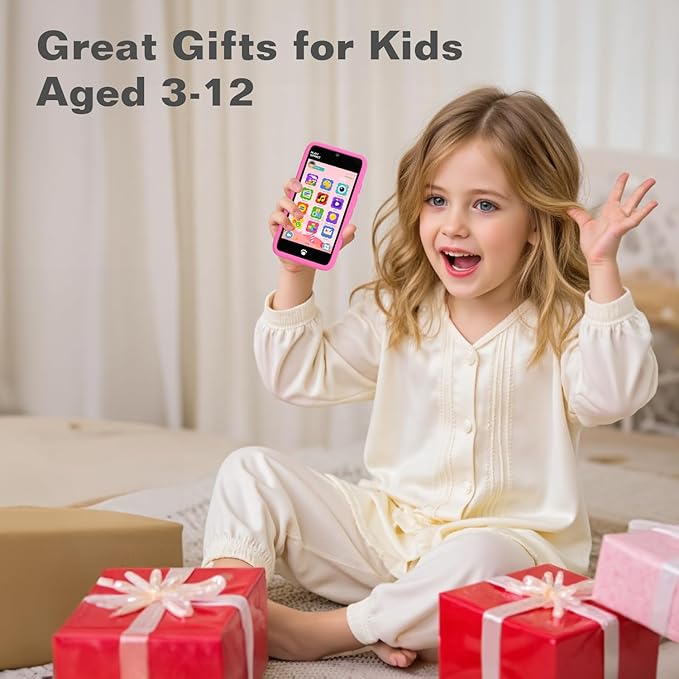 MOMILLA Toys Kids Smart Phone for Girls, 3.97” Cell Phone with Dual Cameras, Stickers & Frames, 200+ Games, 16GB Storage, Educational Mini Toddler Play Toy, Christmas Birthday Gift for Kids Age 3-10
