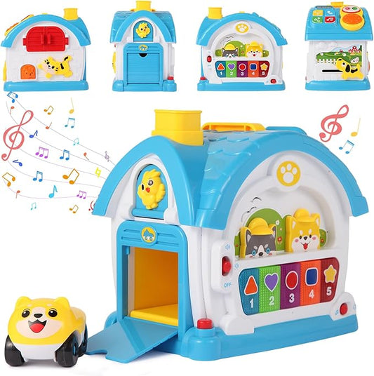 1 2 Year Old Boys Montessori Musical Learning House Toys,First Birthday Gifts for Baby Boys,Blue Bilingual Educational Toy for Toddlers Age 1-3
