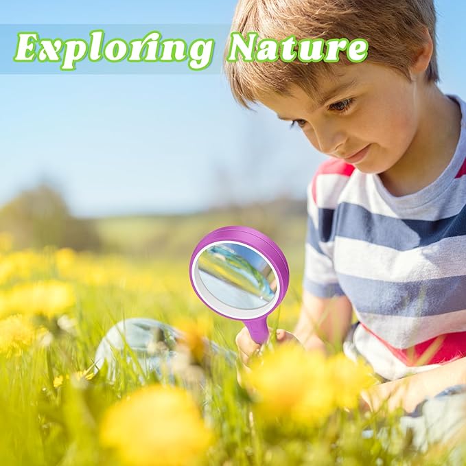 Leffis 24 Pack Magnifying Glass, 50mm 10X Glasses Lens Reading Magnifier for Kids and Seniors, Non-Slip Handheld Magnifying Glass for Close Work, Nature Exploration