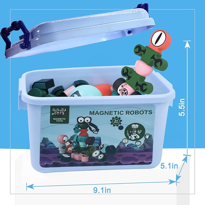 Gifts2U Magnetic Robots, 35PCS Magnetic Blocks Set for Kids with Storage Box, Stacking Robots Toy STEM Educational Playset for Boys and Girls Ages 3-6 Style A