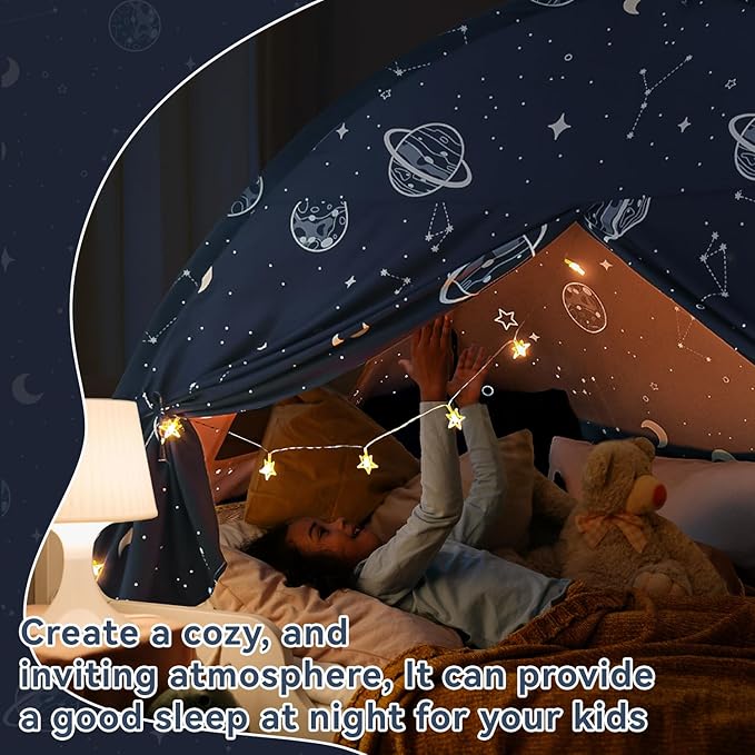 Bed Tent Twin, Space Play Canopy for Kids Toddler Boys, Bunk Canopy Tent for Toddler Bed, Galaxy Dome Playhouse Floor Portable Sleeping Tents Indoor for Girls Birthday, Christmas Toy House Gift