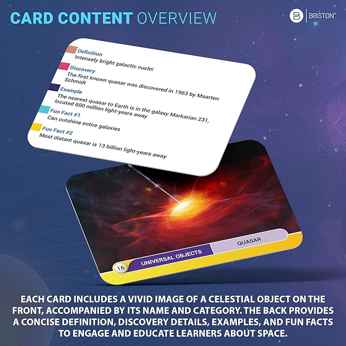 Scientific Facts Flash Cards – 77 Astronomy Learning Cards with Images & Space Facts for Kids & Adults – Solar System, Stars & Galaxies Educational Set – STEM Homeschool Classroom Gift by Briston