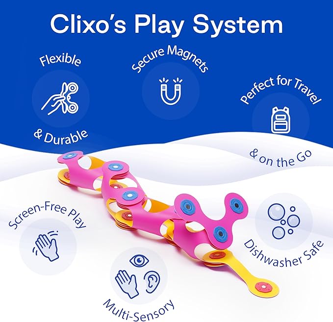 Clixo Itsy Magnetic Toy for Kids - Flexible, Durable, Imagination-Boosting Magnet Building Toy. Educational Multi-Sensory STEM Experience. Great as a Travel Game. Ages 4-99. 18 Piece Pack