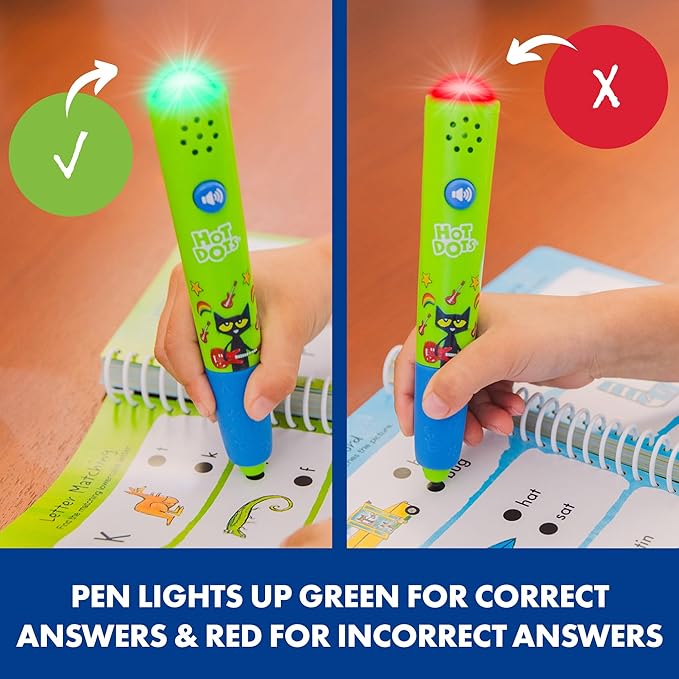 Educational Insights Hot Dots Pete The Cat Kindergarten Reading & Math Workbook - Kindergarten Workbooks with Interactive Pen, Homeschool Learning Books, Build Early Reading & Math Skills, Ages 5+