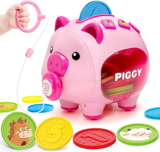 Piggy Bank for Kids, Toddler Toys for 1 Year Old Girl, Musical Number Counting & Color Learning Coin Bank, Baby 6-9-12-18 Months Interactive Toys, Christmas Birthday Gifts for Kids Girls Boys Age 1-3