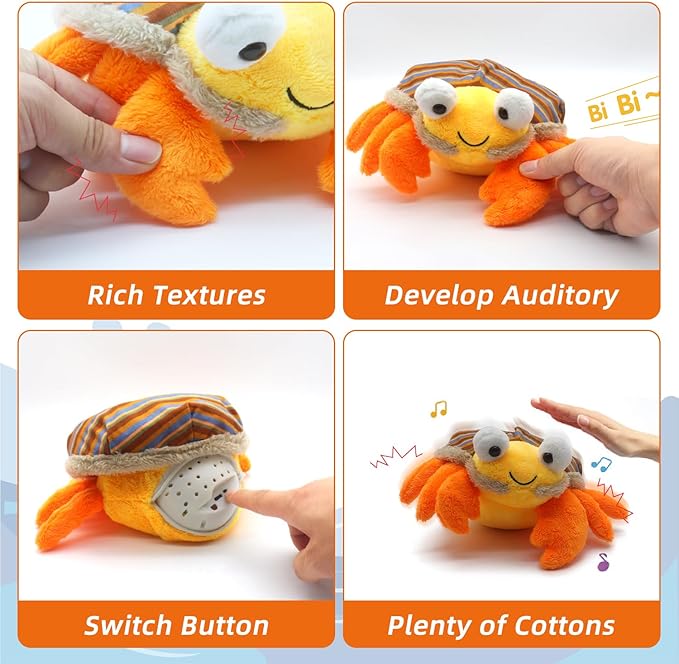 Baby Crawling Toys 12-18 Months - Musical Crawling Crab Plush Toy with 40+ Songs, Recording Features - Dancing Walking Moving Bouncing Learning Toy for 1 Year Old Boy Girl Babies Toddlers