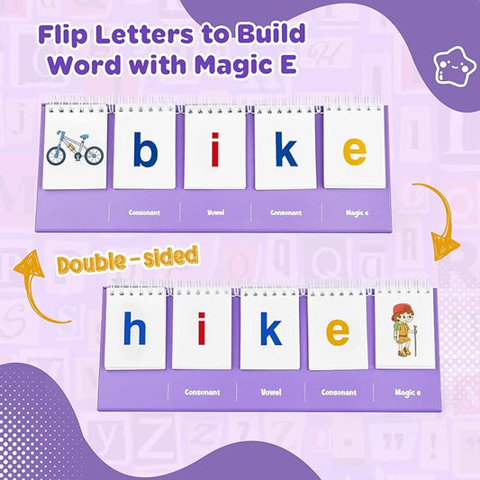 Aizweb Magic E Word Games,Phonics Games Flash Card for Preschool Kindergarten Classroom Must Haves,Spelling Reading Learning Games,Speech Therapy Montessori Educational Toy for Kid 3 4 5 Year Old