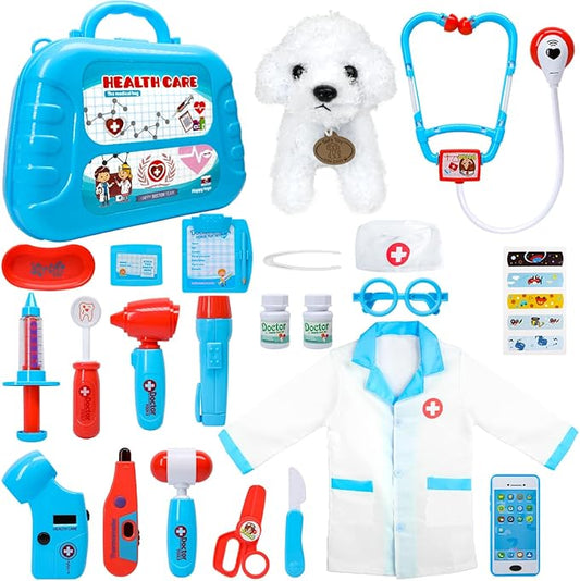 Meland Toy Doctor Kit for Kids - Pretend Play Doctor Set with Carrying Case, Stethoscope Toy & Dress Up Costume - Doctor Play Set for Kids Toddlers Ages 3 4 5 6 Year Old for Role Play Gift