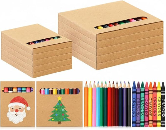 10 Sets Colored Pencils Pre-sharpened and Crayons Bulk Christmas Back to School Supplies, Holiday Bundle in Box Mini Pencils Crayons Bulk Teacher Supplies, Cute Xmas Back to School Gifts