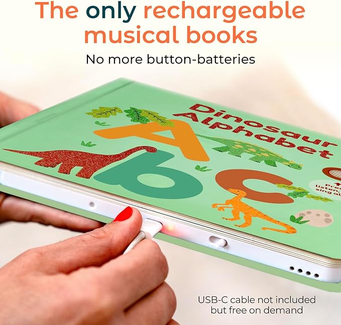 Cali's Books Dinosaur Alphabet Book Toddlers 1-3 - Dino ABC, Headphone Jack, Musical Books Kids, Interactive Talking Baby Toddler Sound Book, Educational Song Learning Toys Singing Music Toy Babies