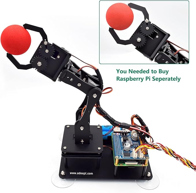 Adeept 5-DOF Robotic Arm Kit Compatible with Raspberry Pi 4 B 3 B+ B A+, Programmable DIY Coding STEM Educational 5 Axis Robot Arm with Python Code and Tutorials(PDF) - Black