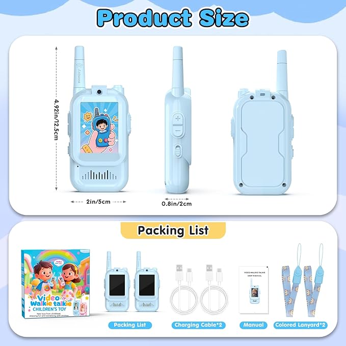 Video Walkie Talkies for Kids, 2 Pack Facetime Walkie Talkies with HD Camera & Voice Changer for Boys Girls for Family Games, Indoor, Outside, Hiking Christmas Birthday Toys Gift Ages 3-12 (Blue)