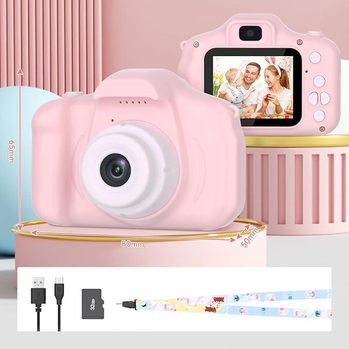 Mafiti Kids Camera,26MP HD Mini Selfie Digital Camera for Kids,Toddler Camera1080P Video,Outdoor Toy for Holiday,Birthday Xmas Gift for 3-8 Years Old Girl Boy,Pink