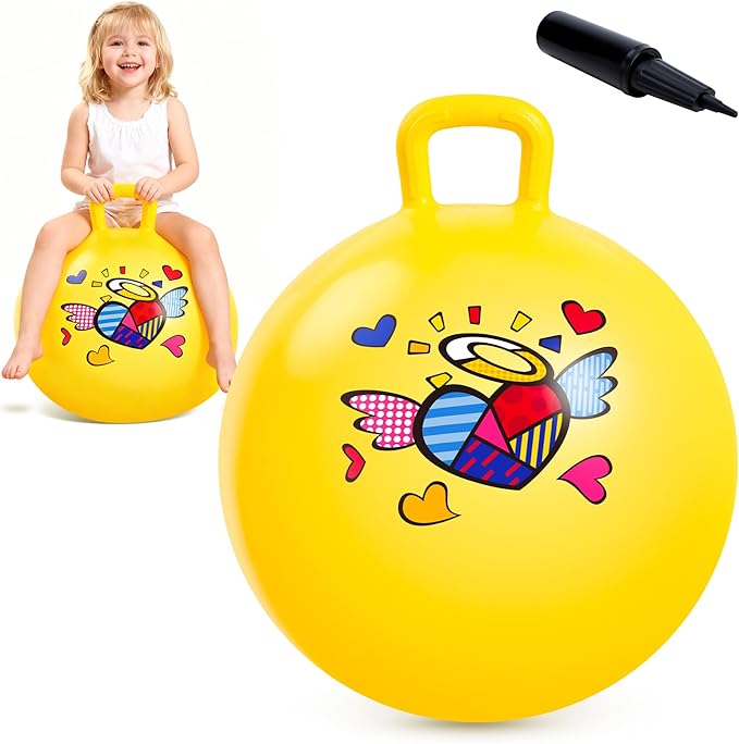 EVERICH TOY Hopper Ball for Kids 4-8, 18In Ride On Bouncy Balls with Handle, Yellow Inflatable Christmas Hopping Toys Gifts for Girls Boys, Indoor Outdoor Active Play Toys