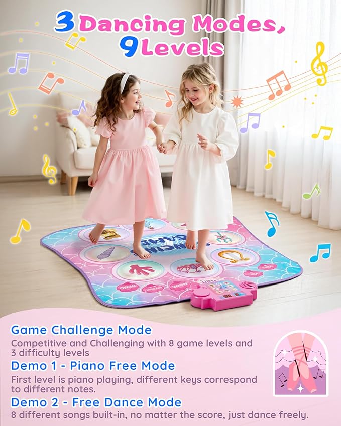 Dance Mat for Kids 3-12 Year Old Girls: 2025 Exclusive Mermaid Dance Mat Toy, 9-Button Light Up Board, 3 Game Modes 9 Levels Dance Pad, Music Princess Toys Birthday Xmas Gifts for 3-12 Girls