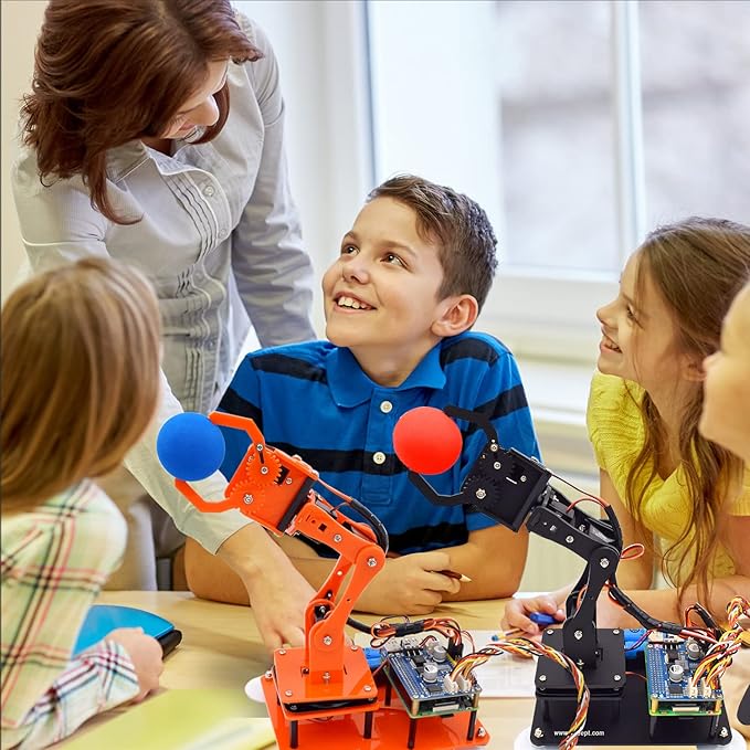 Adeept 5-DOF Robotic Arm Kit Compatible with Raspberry Pi 4 B 3 B+ B A+, Programmable DIY Coding STEM Educational 5 Axis Robot Arm with Python Code and Tutorials(PDF) - Orange