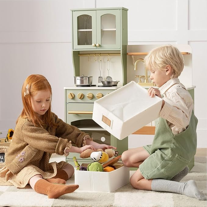 Tiny Land Play Kitchen for Kids with Enhanced Storage – Modern Toddler Kitchen Playset with Stove, Sink & Accessories, Organized Wooden Toy Kitchen, Ideal for Toddlers