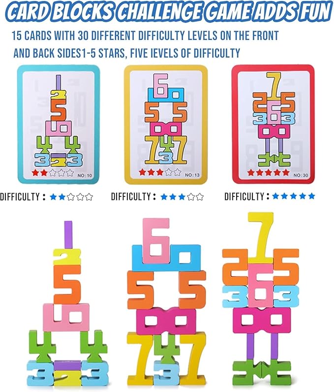 20PCS Wooden Number Blocks, Montessori-Inspired Math Learning Toys for Kids Ages 3-8, Stacking Balancing Game, Educational Counting Toys 1-10, Toddler Preschool Learning Activities