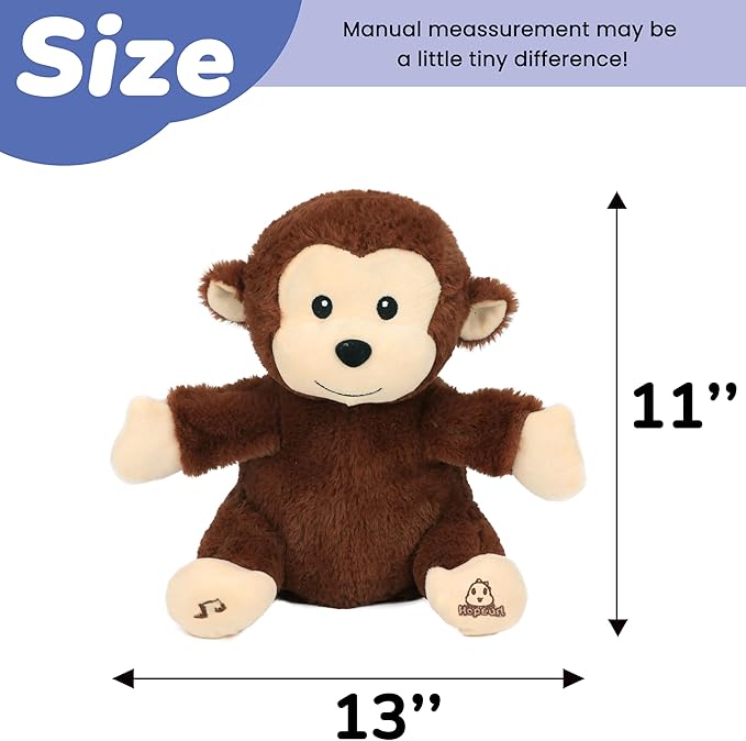 Hopearl Clapping Monkey Interactive Musical Stuffed Animal Singing Plush Toy Adorable Electric Animate Gifts for Kids, Brown, 11''