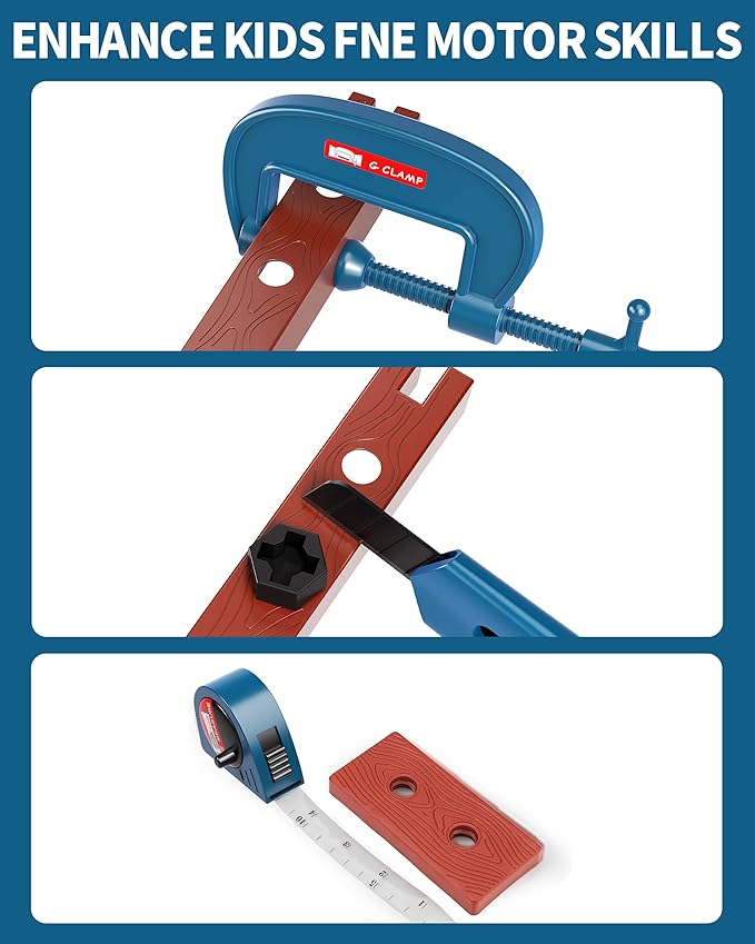 Deejoy Tool Set with Tool Box & Electronic Toy Drill, Pretend Play Kids Construction Kits for Kids Ages 3-5 Years Old, Toddler Boy Toys (Blue)