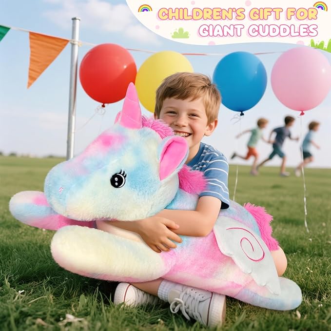 Giant Rainbow Unicorn Stuffed Animal 30", Jumbo Soft Big Stuffed Animals, Giant Plush Toys Hugging Pillow for Stress Relief & Sleep Aid, Huge Cuddly Cute Plushies Unicorn Gifts for Kid Adult