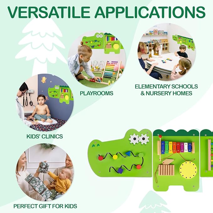 Monläurd® Crocodile Montessori Busy Board, Sensory Board,Educational Toys, Activity Cube, Wall Toys, Daycare Furniture, Playroom Furniture, Boys and Girls 6 M+