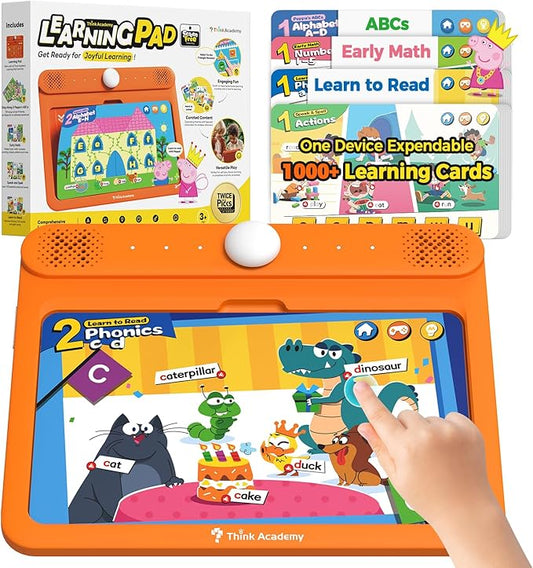 Think Academy Interactive Electronic Learning Pad - Learn-to-Read System with Sound Pages, Card-Insert for Alphabet, Words, Numbers, Music, Learning Activities for Kids 3 4 5 6 7 8 Years Old