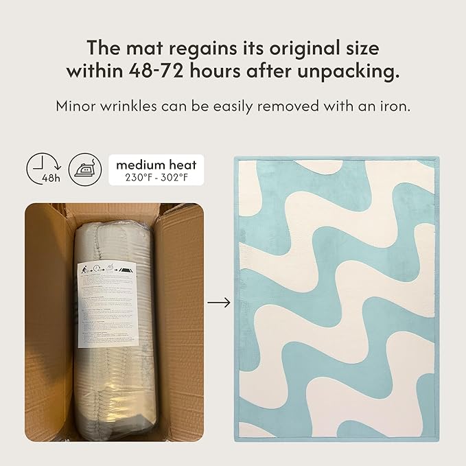 Premium Baby Playmat for Floor 80" x 110" waves – Cloudsoft Coral Velvet Memory Foam Rug for Crawling – Non-Slip, Water-Resistant, Non-Toxic, Easy-Care Muscle Mat – Thick Play Mat for Baby