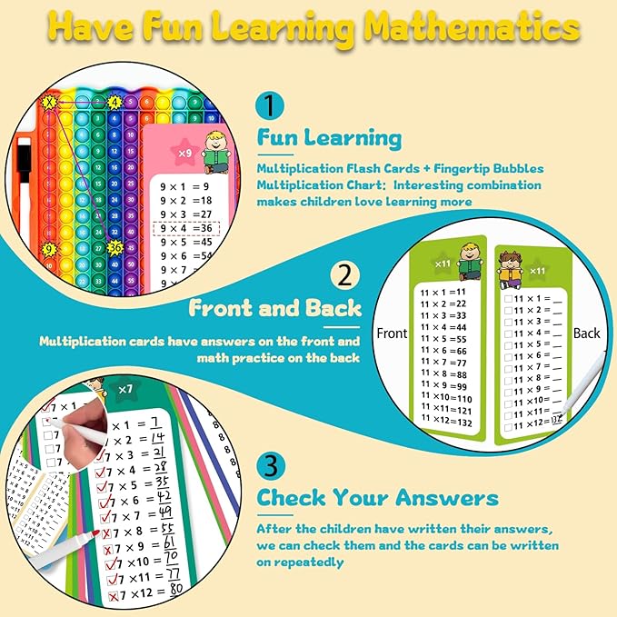 Multiplication Flash Cards + Fingertip Bubbles Toy, Interesting Multiplication Math Combination, Math Games for Children Aged 3 +