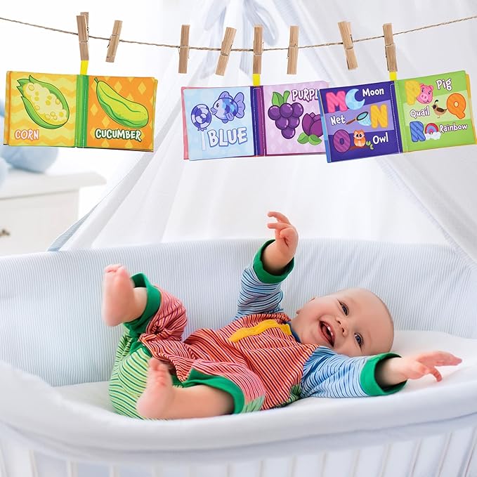 JOYIN 12 Pcs Bath Books, Nontoxic Fabric Soft Crinkly Cloth Books, Waterproof, Bathtub Pool and Early Education First Toys for Infant Newborn Baby Toddlers Kids Birthday Gifts