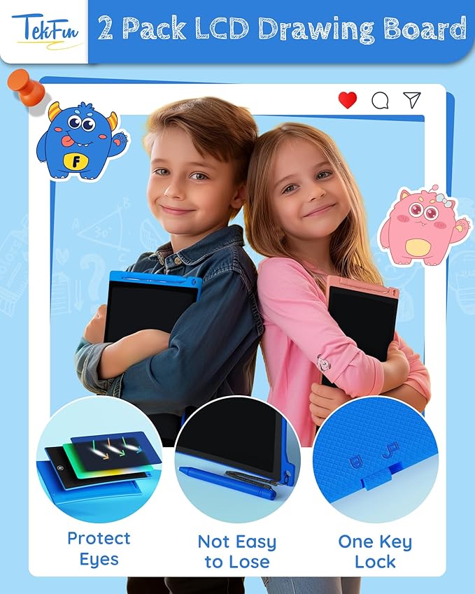 TEKFUN Kids Toys,10in 2 Pack LCD Writing Tablet Coloring Doodle Drawing Board Pad for Kids with Stylus, Car Trip Educational Toys Easter Toys Birthday Gift for Toddlers 3 4 5 6 7 Girls Boys