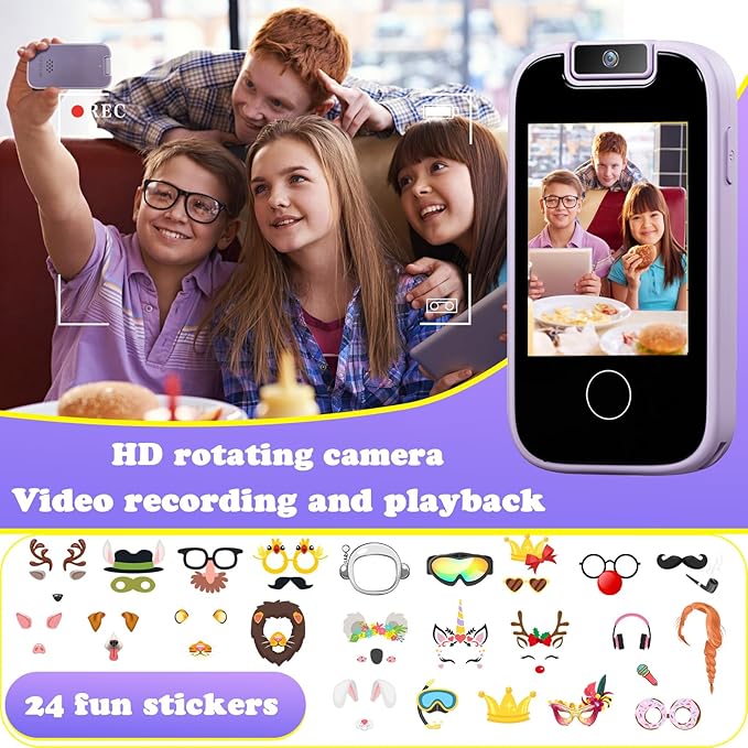 PTHTECHUS Kids Phone Toys for Girls Boys - Toddler Touchscreen MP3 Music Player with Dual Camera, Habit Tracker, Games, Alphabet, Educational Learning Toys Birthday Easter Gifts for 3-7 with SD Card