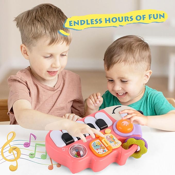 Baby Piano Drum 6-12 Months Toy, Hedgehog Piano Keyboard Drum Light Up Sound Musical Toy, Learning Educational Interactive Infant Toddler 12-24 Months Gift