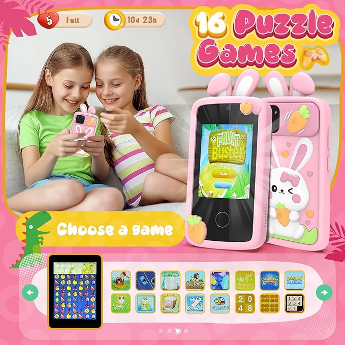 Luyiilo Kids Smart Phone Toys for Girls,Easter Gift for Kids Toys for 3-9 Girls Mini Smart Phone Toys with 2.8" Touchscreen 16 Learning Games Dual Camera Music Player, 8G SD Card