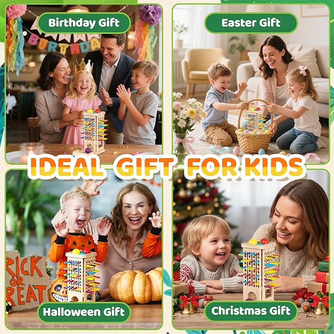 Montessori Wooden Board Games for Kids 3-8 Years,3 in 1 of Playing,Math Counting, Fine Motor Skills Toy,Family Travel Game，Educational Gift for Boys and Girls