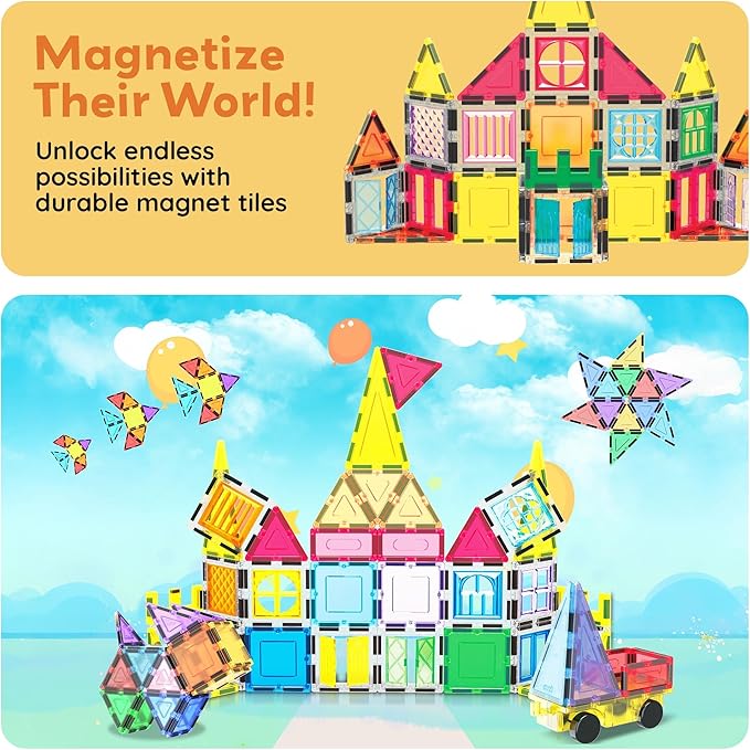 PicassoTiles Magnetic Tiles Toddler Toys Magnetic Building Blocks for Kids 61 Piece STEM Educational Toys for Girls & Boys Ages 3-12 Play for Preschool Learning Stocking Stuffer