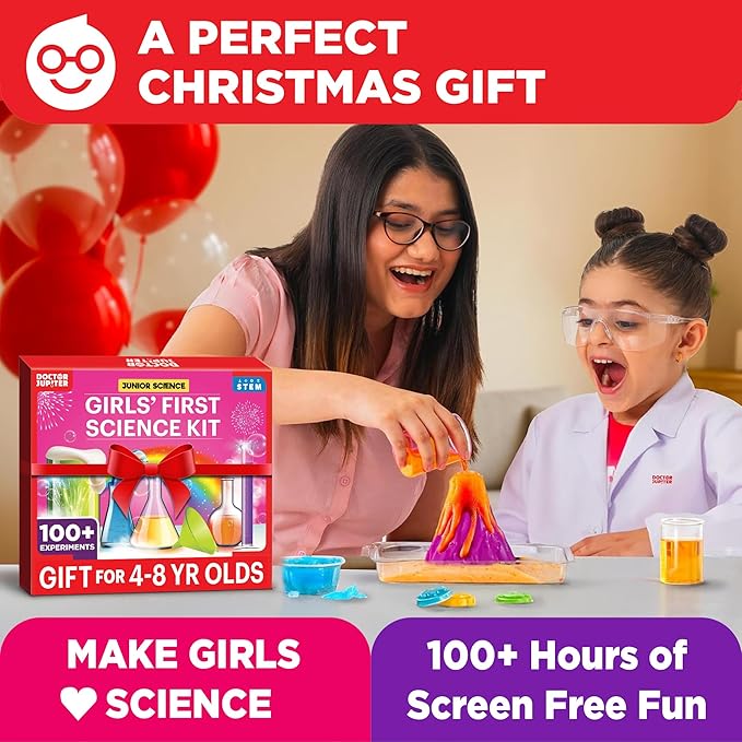 Doctor Jupiter Girls' First Science Kit for Kids Ages 4-5-6-7-8 | Christmas, Birthday Gift Ideas for 4+ Year Old Girls | STEM Toy Kit with 100+ Experiments | Learning & Educational Projects